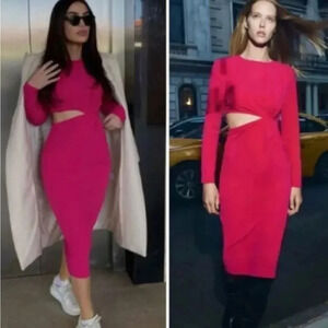 NWT ZARA AW21 FUCHSIA KNOTTED DRESS WITH CUT OUT 2298/461